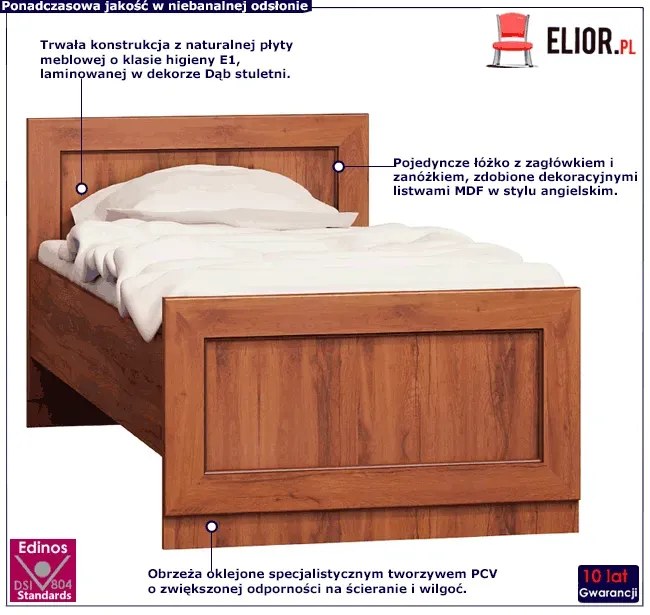 Pojedyncze łóżko 90x200 dąb stuletni - Lorines 22X