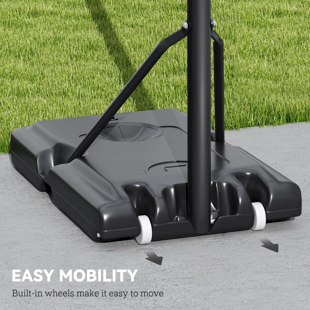 SPORTNOW Stojak na Koszykówkę, Regulowana Wysokość Kosza 235-305 cm, Podstawa na Kółkach do Wypełnienia, Czarny