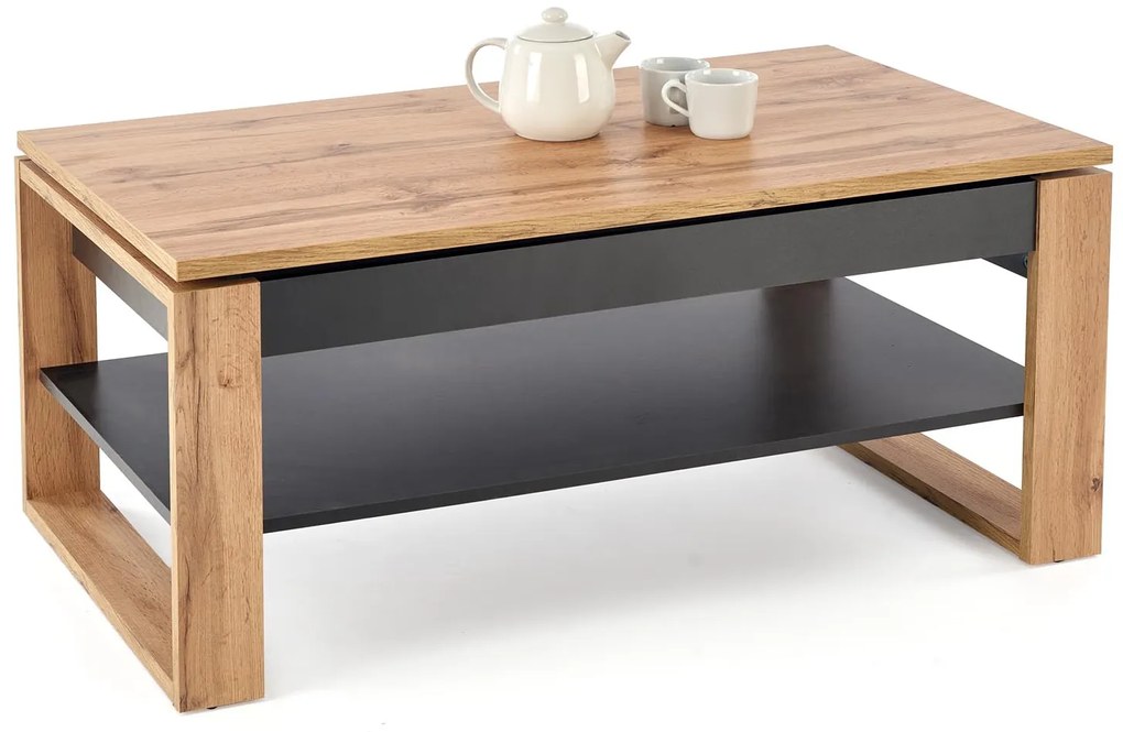 Rozkładany ławostół podnoszony blat dąb artisan/biała 120/65-92/50-72 BETTY