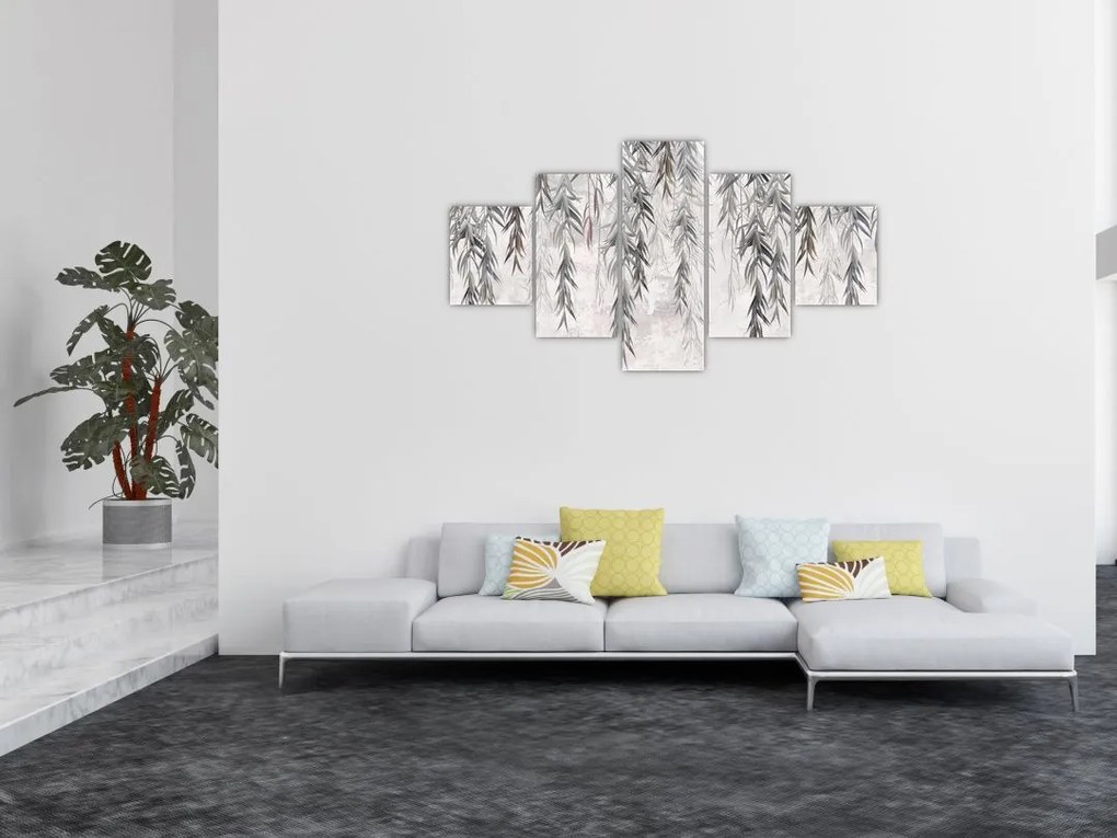 Obraz - Gałązki wierzby w szarym tynku (125x70 cm)