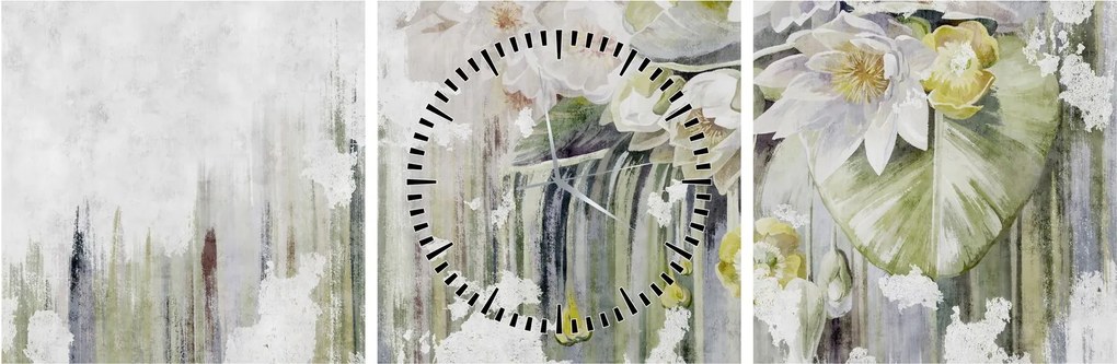 Obraz - Białe kwiaty, vintage (z zegarem) (90x30 cm)