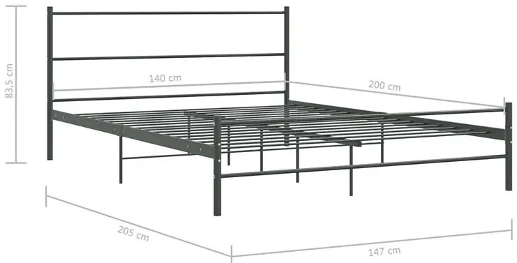 Szare metalowe łózko dwuosobowe 140x200 cm C0-F55