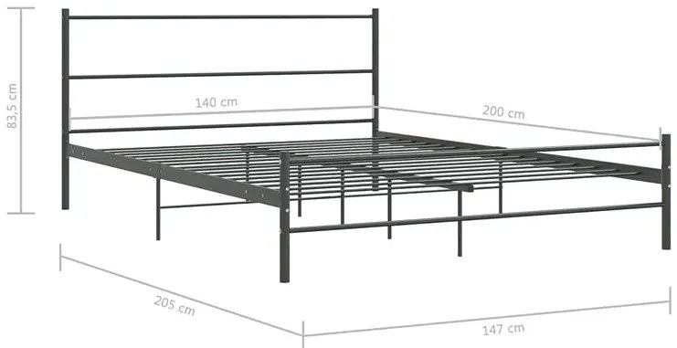 Szare metalowe łózko dwuosobowe 140x200 cm - Rafael
