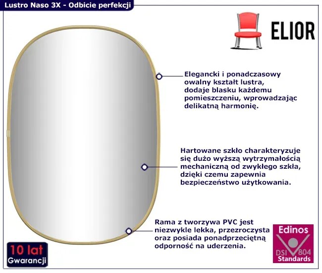Lustro w nowoczesnej złotej ramie 60x40 cm - Kogo 3X