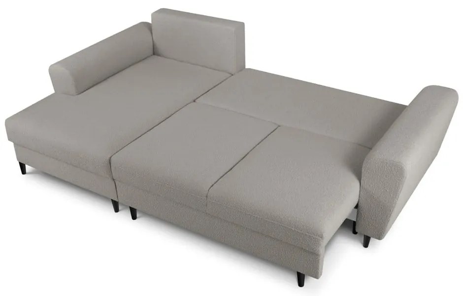 Jasnoszary rozkładany narożnik ze schowkiem z materiału bouclé (lewostronny/z szezlongiem) Kyoto – Cosmopolitan Design