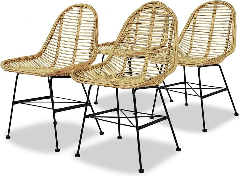 Zestaw 4 Krzeseł Jadalnianych z Naturalnego Rattanu w Stylu Kolonialnym - Ergonomiczne i Wytrzymałe