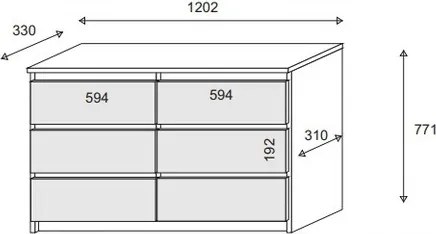 Komoda ALLEGRA 120 cm do Salonu Sypialni 6 Szuflad Dąb sonoma