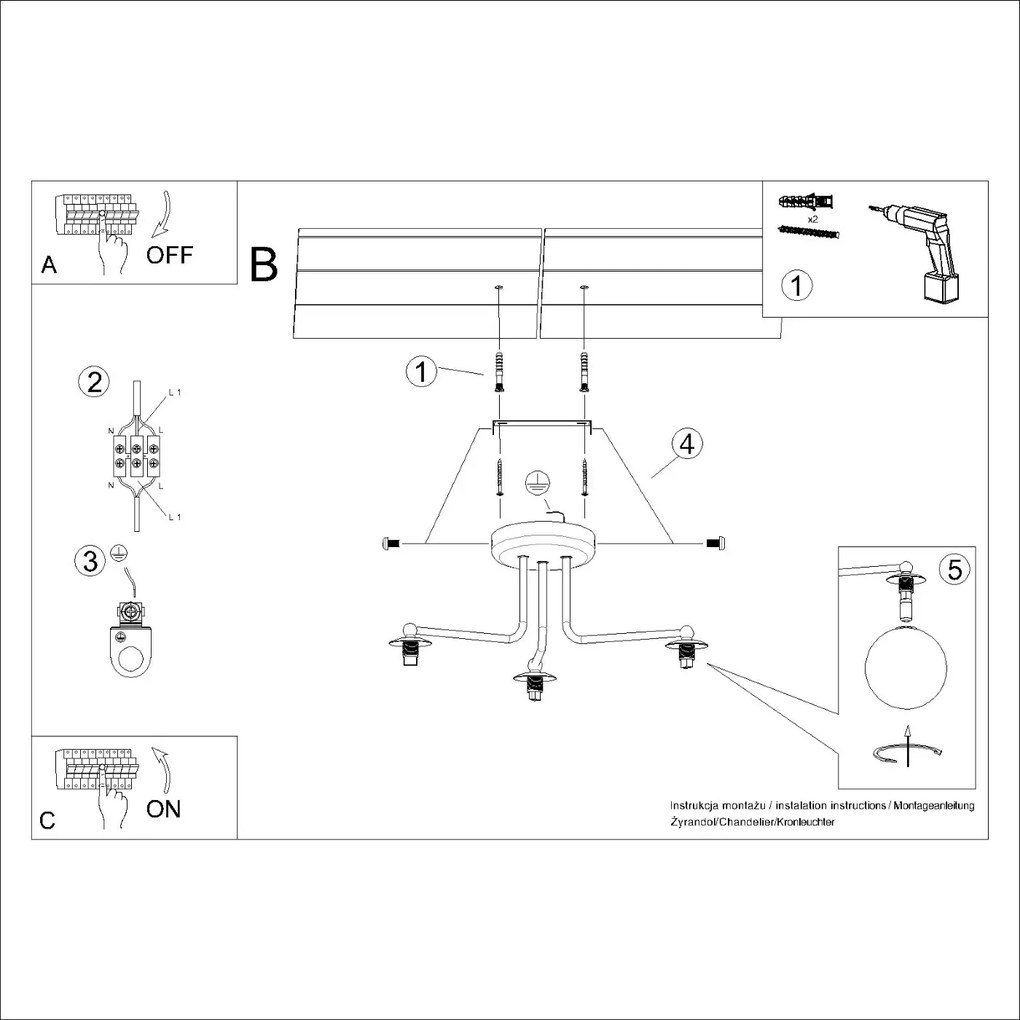 Żyrandol ASTRAL 3 biały SOLLUX LIGHTING