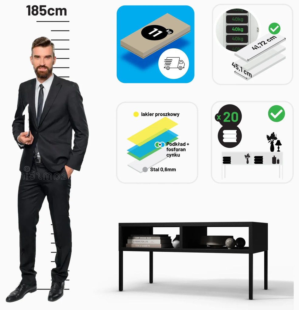 Stolik kawowy prostokątny czarny MATTEO 900 x 450 x 450 mm