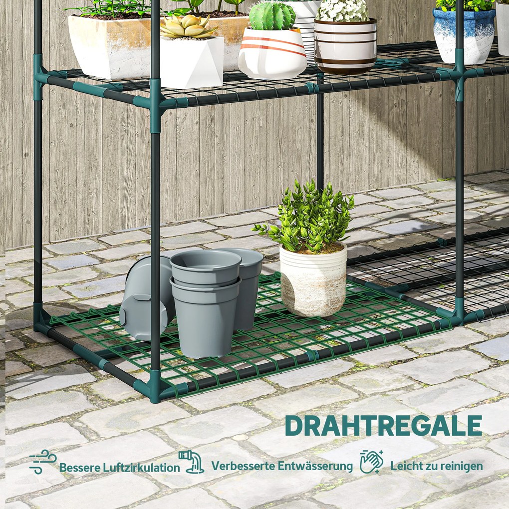 Outsunny 3-poziomowy stojak na rośliny, wys. 100 cm, stojak na kwiaty z półkami, wielopoziomowy stal Ciemnozielony | Aosom PL