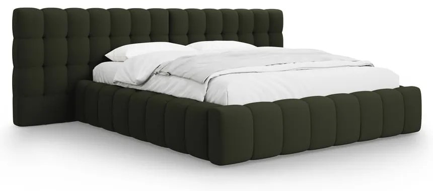 Zielone tapicerowane łóżko dwuosobowe ze schowkiem i stelażem 180x200 cm Mamaia – Micadoni Home