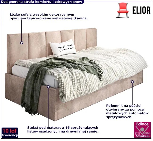 Beżowe welwetowe łóżko sofa Golones 7X - 4 rozmiary