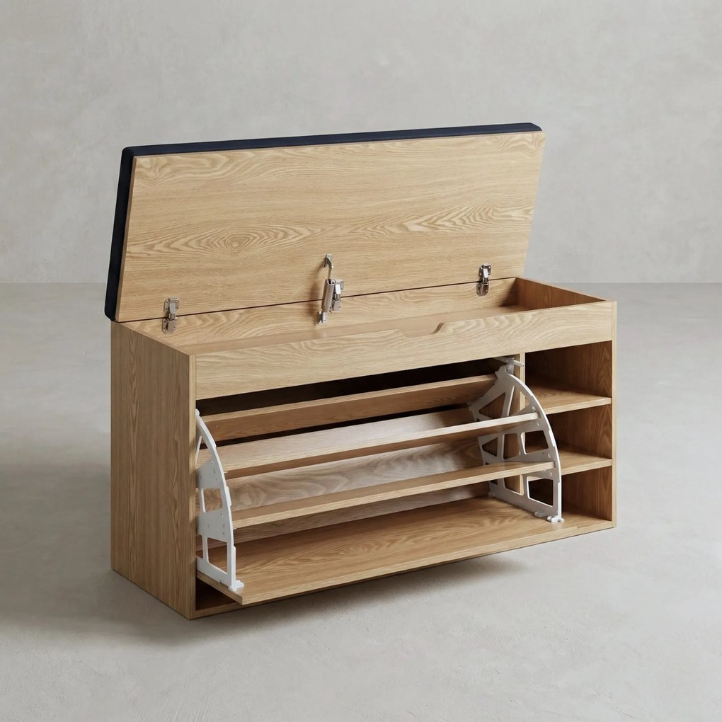 Szafka na buty z siedziskiem i wysuwanymi półkami GRADIA, 100 x 34 x 50 cm