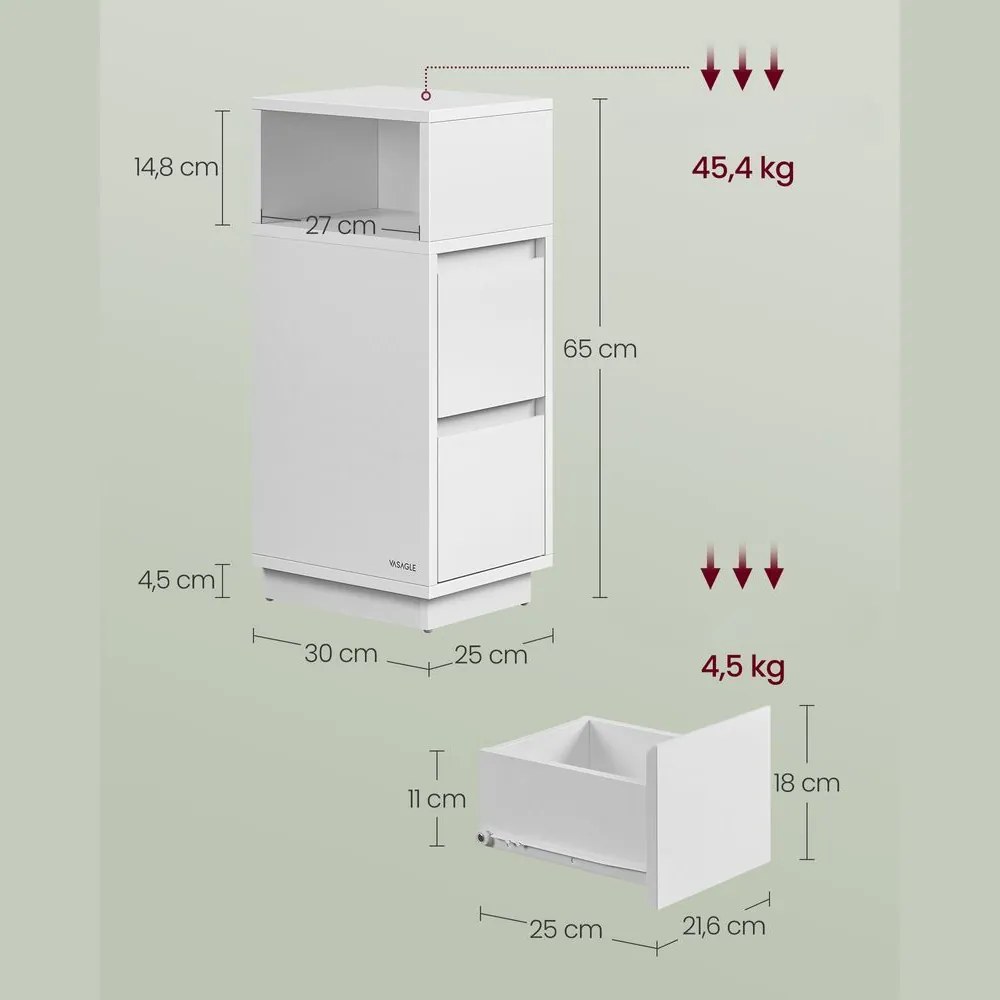 Szafka nocna ROBIN, 30x25x65cm, biała Vasagle