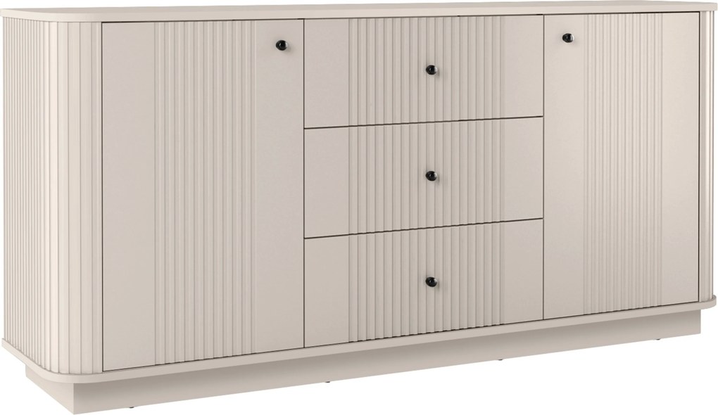 Komoda Vesper 160 cm z szufladami na cokole - kaszmir / czarne uchwyty