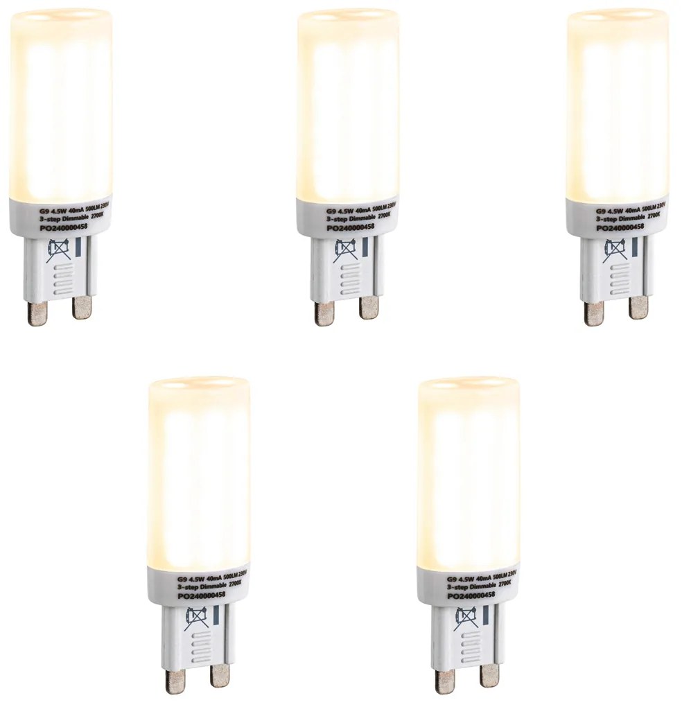 Zestaw 5 żarówek LED G9 3-stopniowe ściemnialne opalowe 4,5W 500 lm 2700K