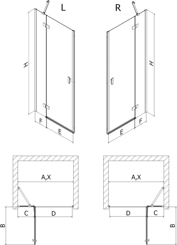 Mexen Mist-H drzwi prysznicowe uchylne lewe 80 cm, transparent, złote szczotkowane - 8A5-080-000-55-00-L