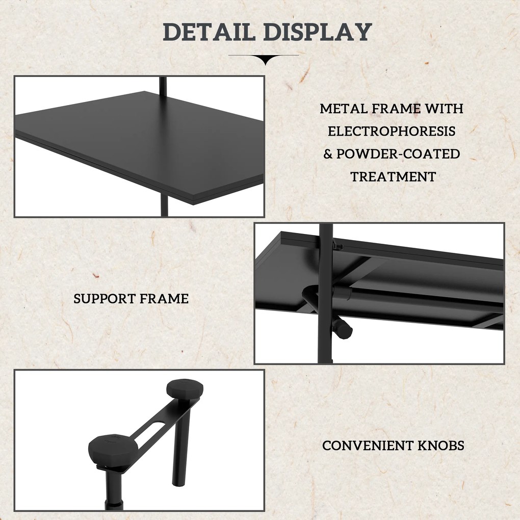 Outsunny Stolik balkonowy, dla balustrad o grubości 6-15 cm, regulowany, składany, odporny na rdzę, metal, 62x60x85,5 cm, czarny | Aosom PL