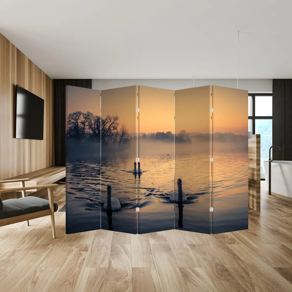 Parawan - Łabędzie na wodzie we mgle (210x170 cm)