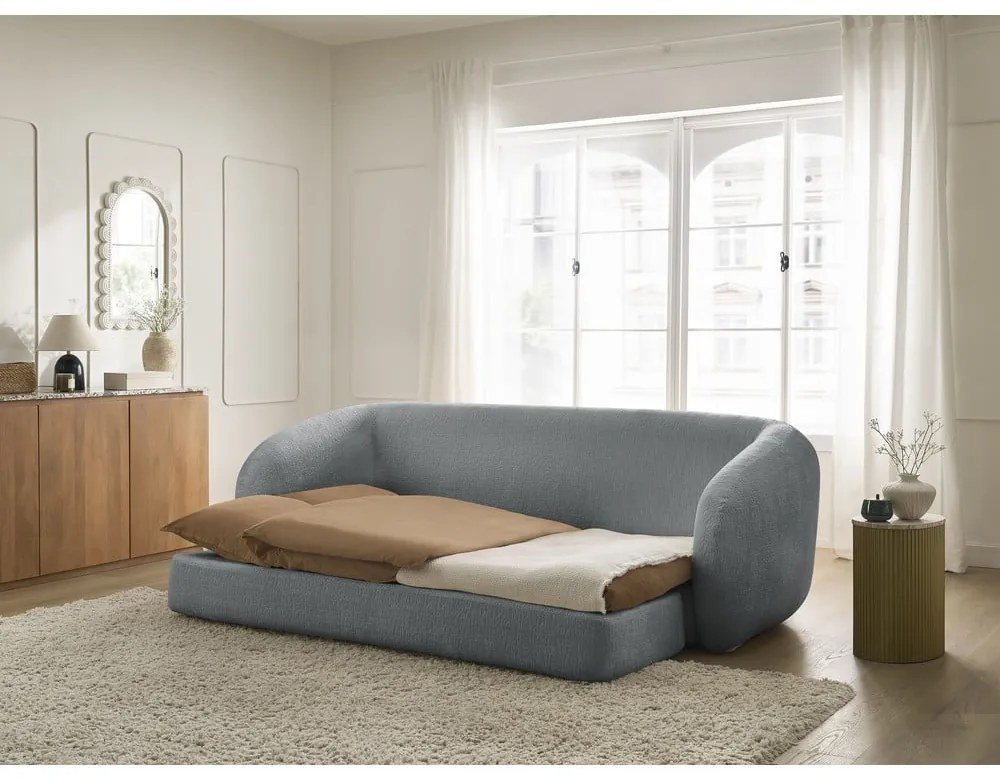 Ciemnoszara rozkładana sofa z tkaniny szenilowej 228 cm Neyo – Bobochic Paris