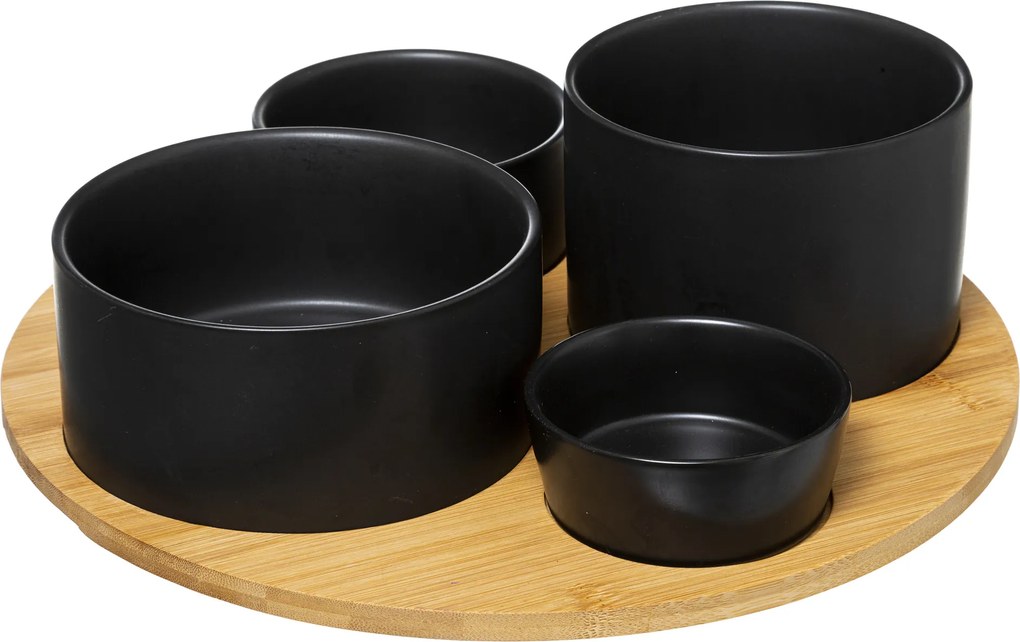 Zestaw miseczek na przekąski z kamionki na bambusowej tacy