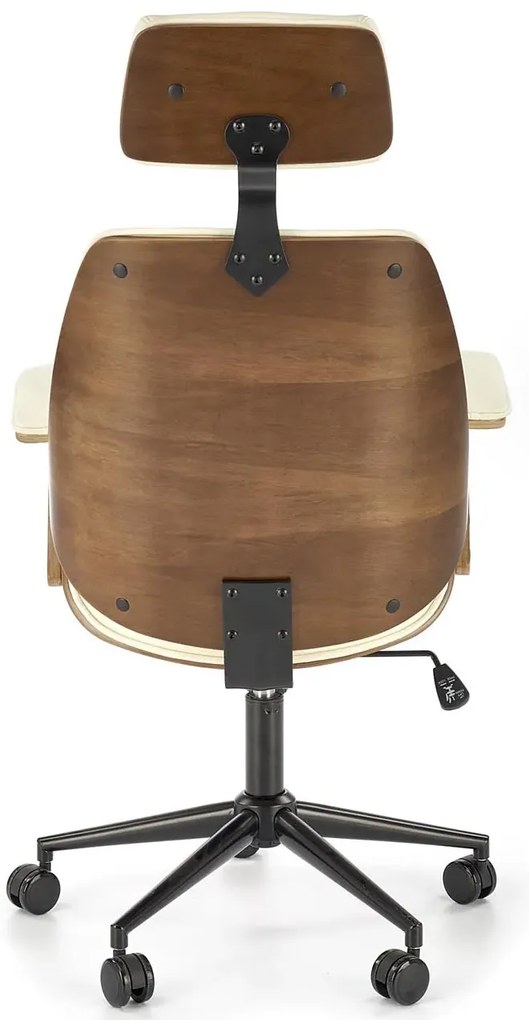 Designerski obrotowy fotel tapicerowany orzech + kremowy E1-L68