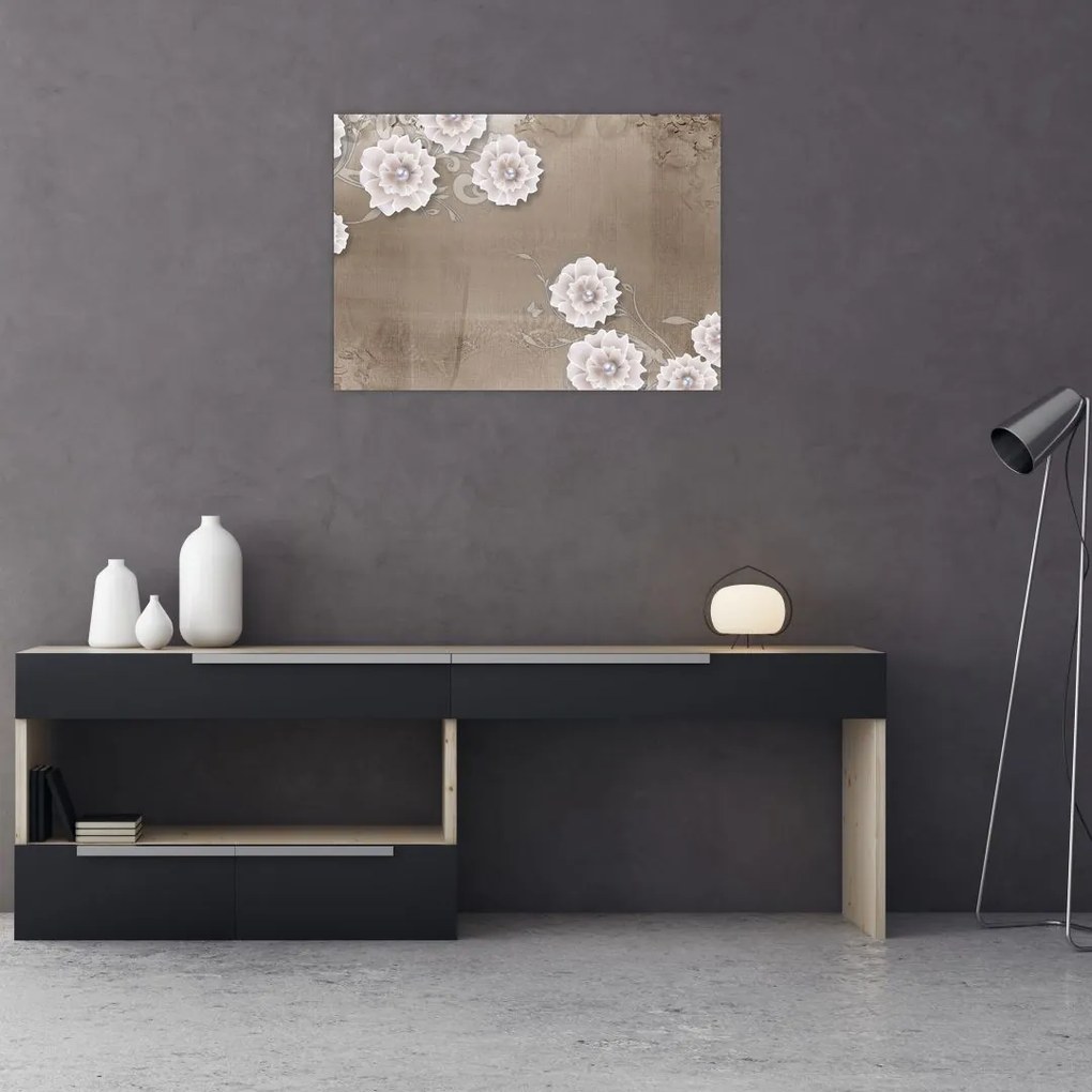 Obraz na szkle - Draperie z kwiatami (70x50 cm)