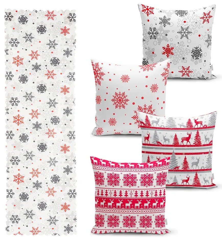 Zestaw 4 świątecznych poszewek na poduszki i bieżnika Minimalist Cushion Covers Red Christmas