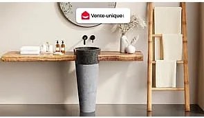 Umywalka łazienkowa LANTA – stojąca, na cokole, marmur – kolor szary