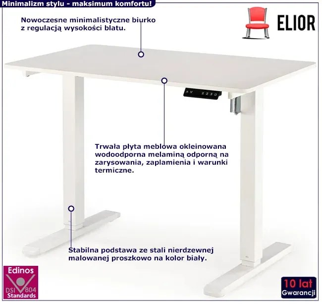 Białe biurko z regulacją wysokości blatu - Neta
