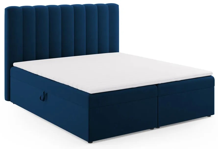 Ciemnoniebieskie łóżko boxspring ze schowkiem 180x200 cm Gina – Milo Casa