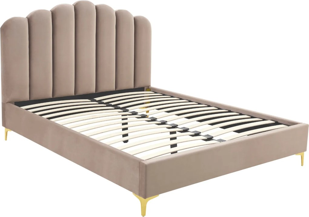 Łóżko Tapicerowane 160x200 cm GEMINI ze Stelażem Dwuosobowe Welurowe Beżowe