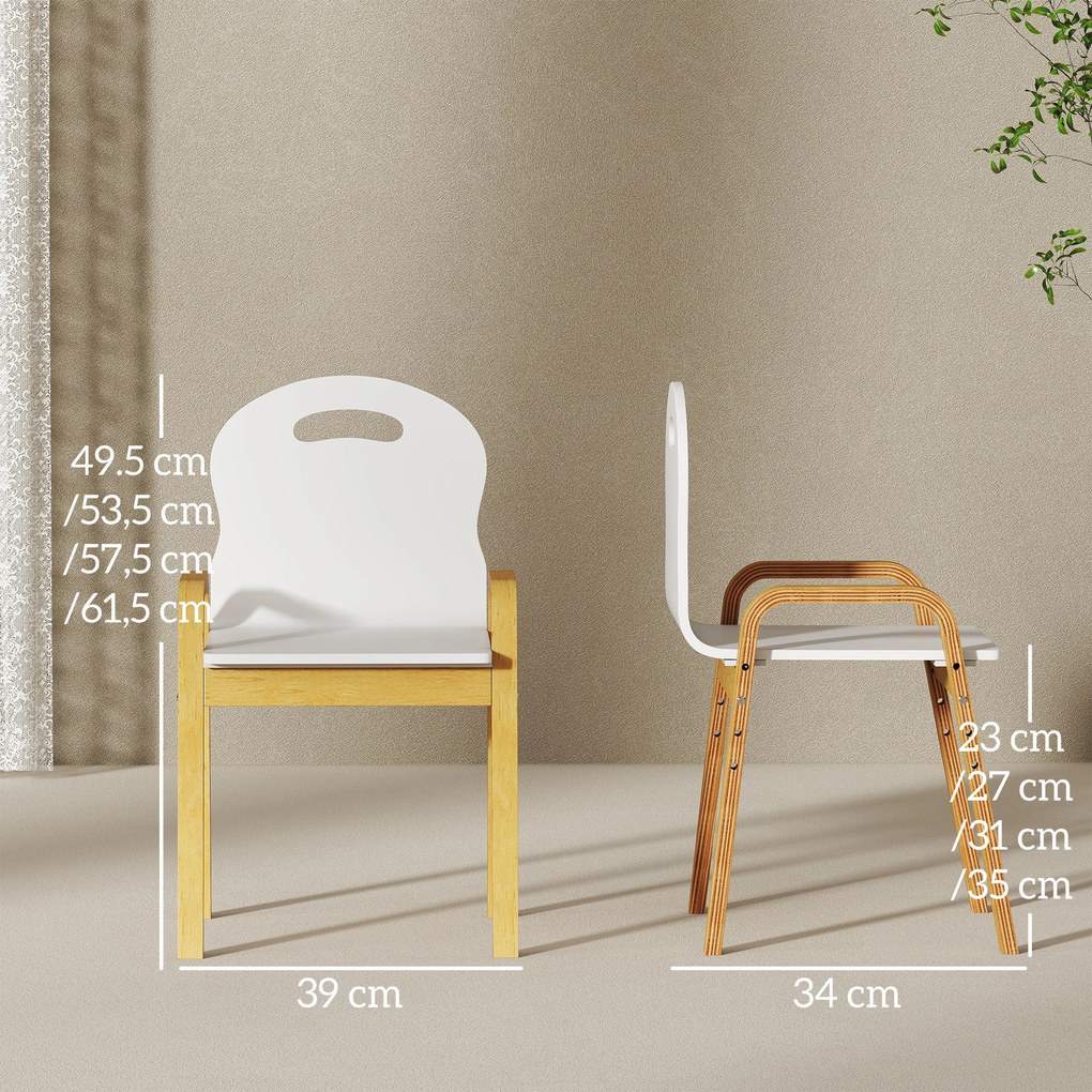 AIYAPLAY zestaw drewnianych krzeseł dla dzieci, antypoślizgowe nakładki na nóżki, 3–15 lat, regulacja wysokości, Biały