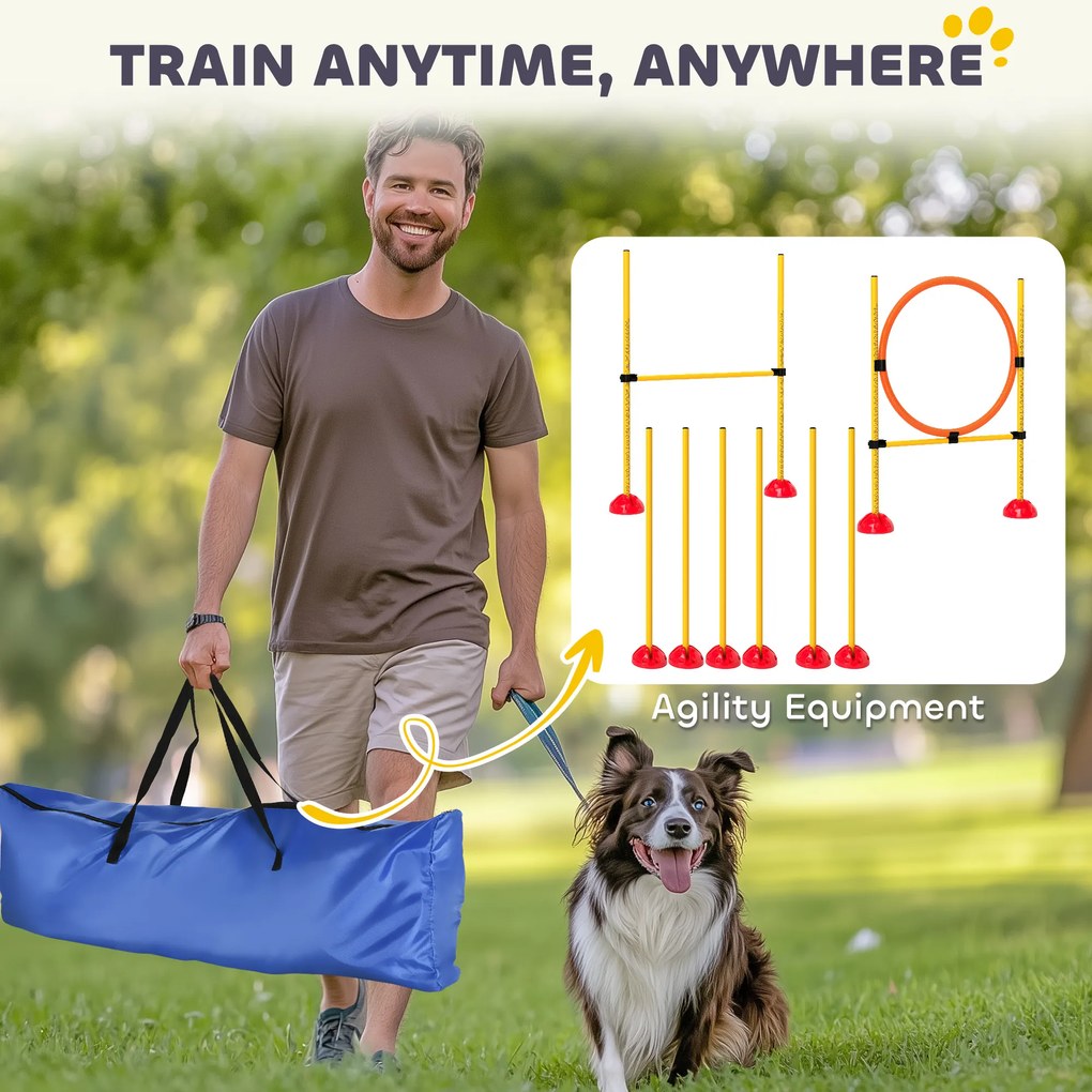 PawHut 3-częściowy Wypełnialny Zestaw Agility dla Psów do Treningu Zręczności z Słupkami Slalomowymi