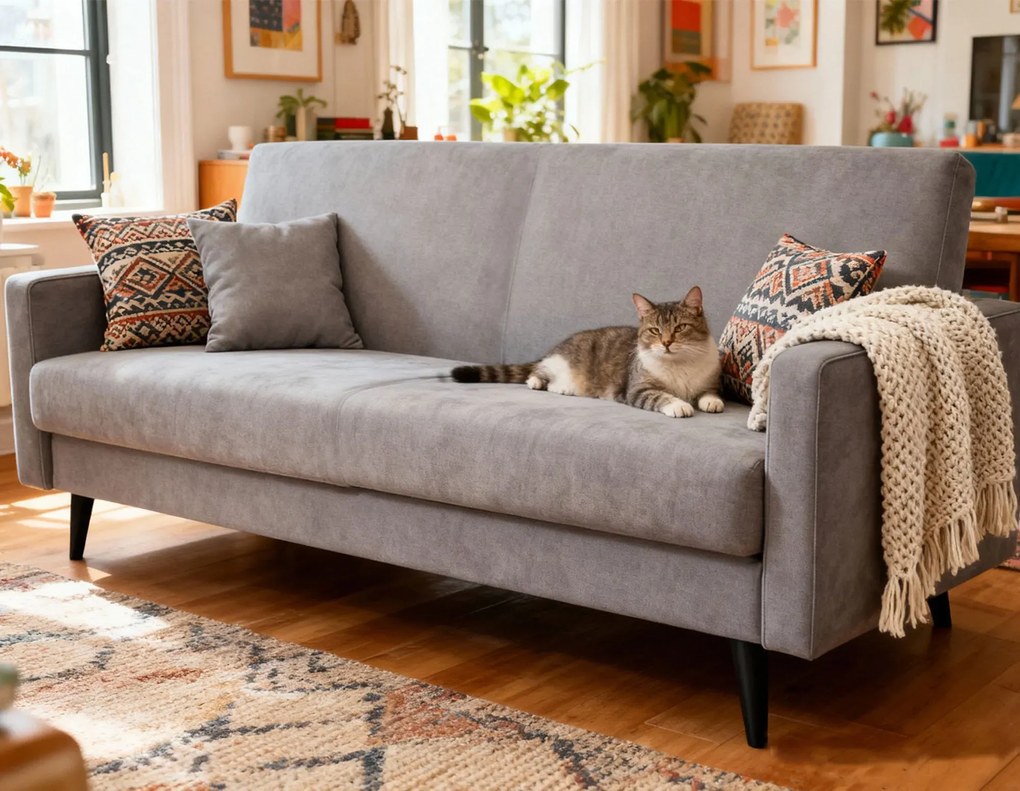 Szara kanapa rozkładana na nóżkach P3-Z95