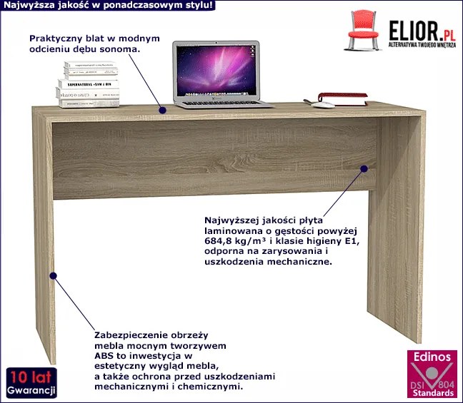 Nowoczesne proste biurko komputerowe bez szuflad Selex 2X - dąb sonoma