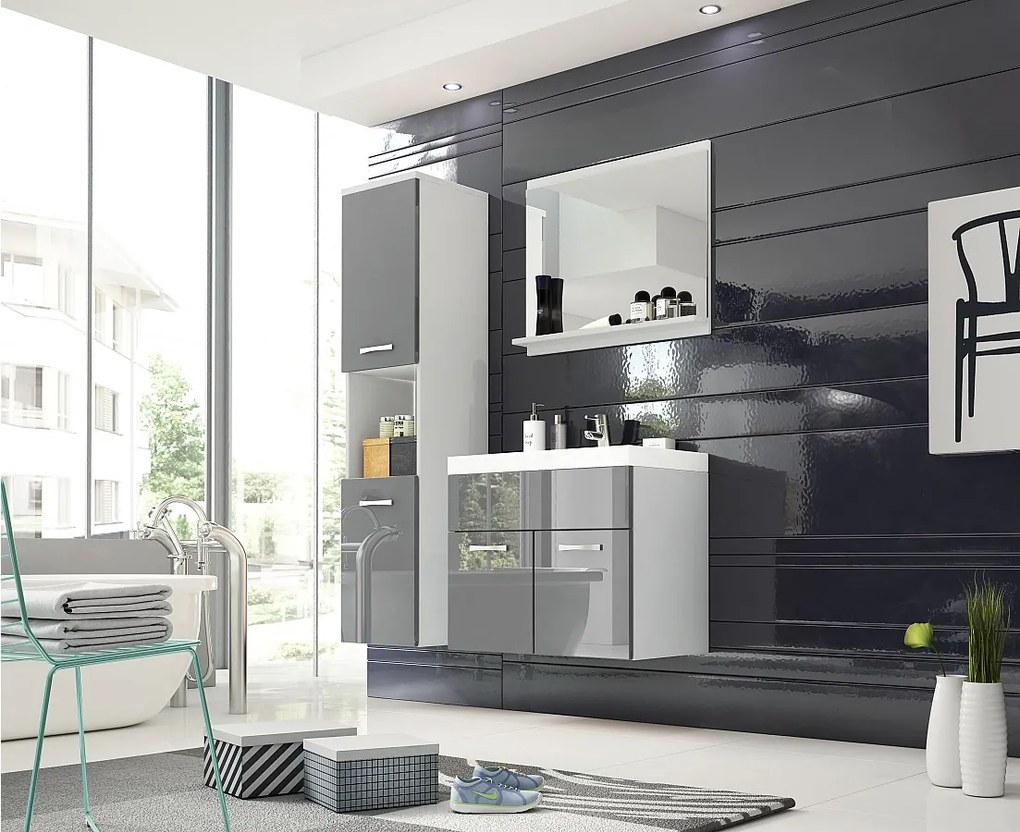 MINIO go for it, Meble łazienkowe MONTANA w kolorze biały/szary połysk