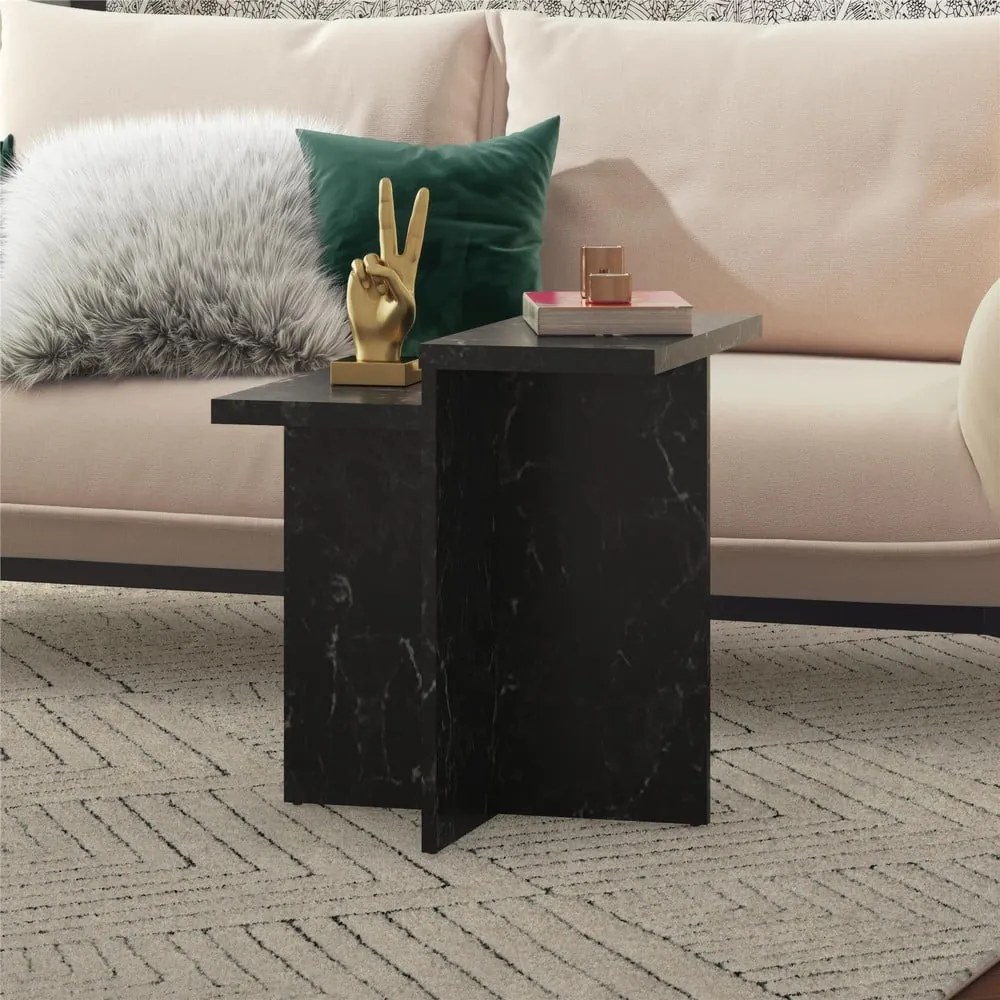 Czarny stolik w dekorze marmuru 56x56 cm Brielle – CosmoLiving by Cosmopolitan