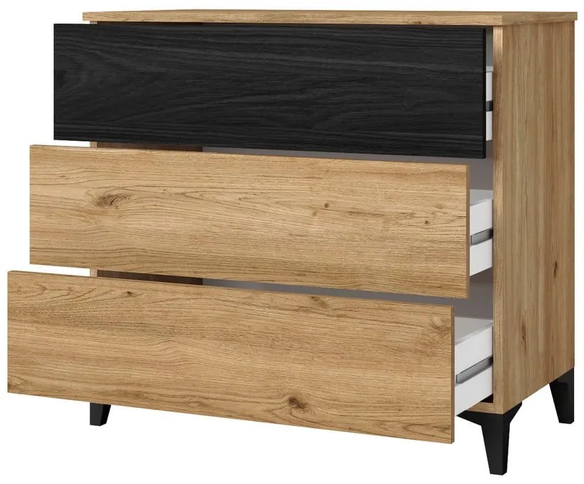 Czarno-naturalna niska komoda w dekorze dębu 80x74 cm Kronos – Marckeric