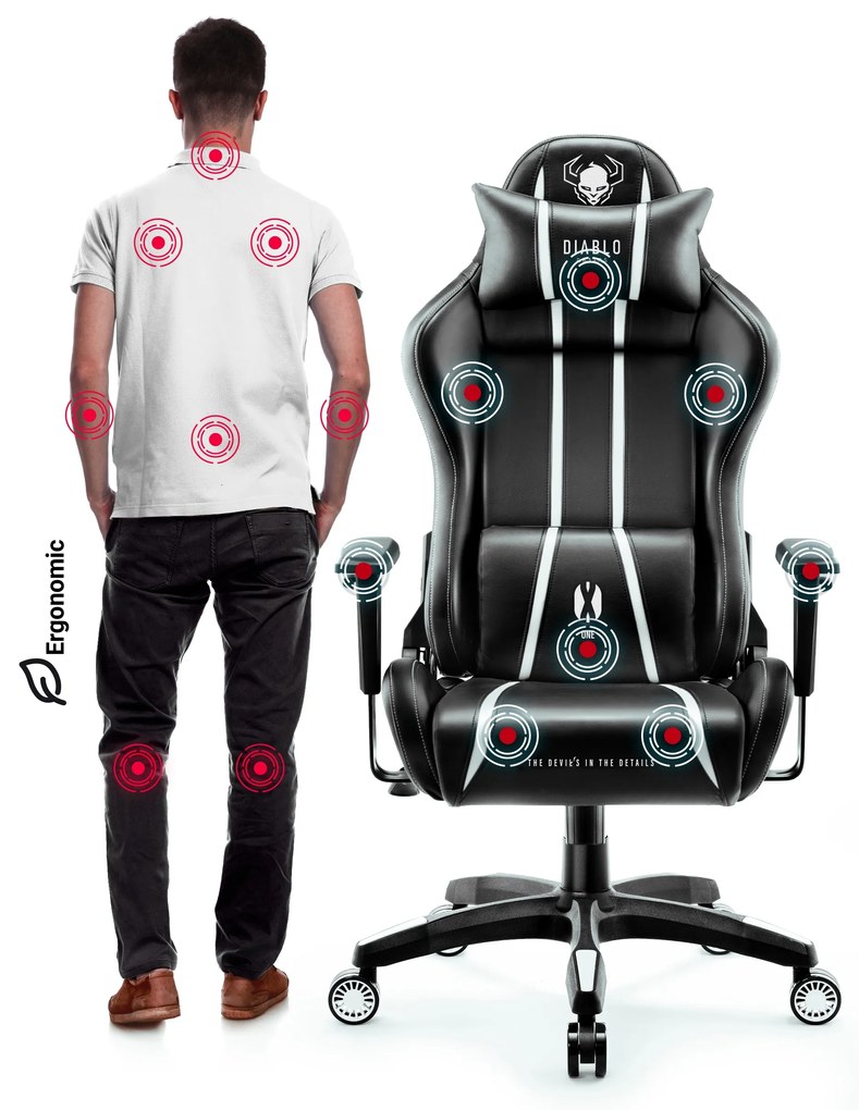 Fotel gamingowy Diablo X-One 2.0 Normal Size, czarno-biały