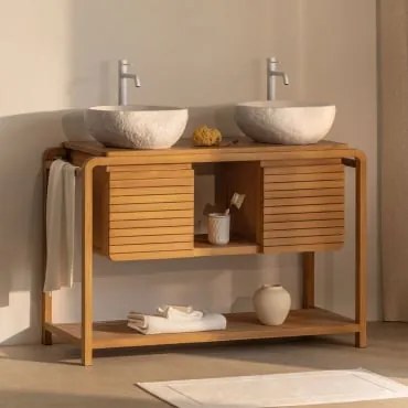 Zestaw Mebli Łazienkowych Bradley Z Drewna Tekowego 2 X Nieregularna Z Biały Cementu ↔︎40 Cm Fedro & - Sklum