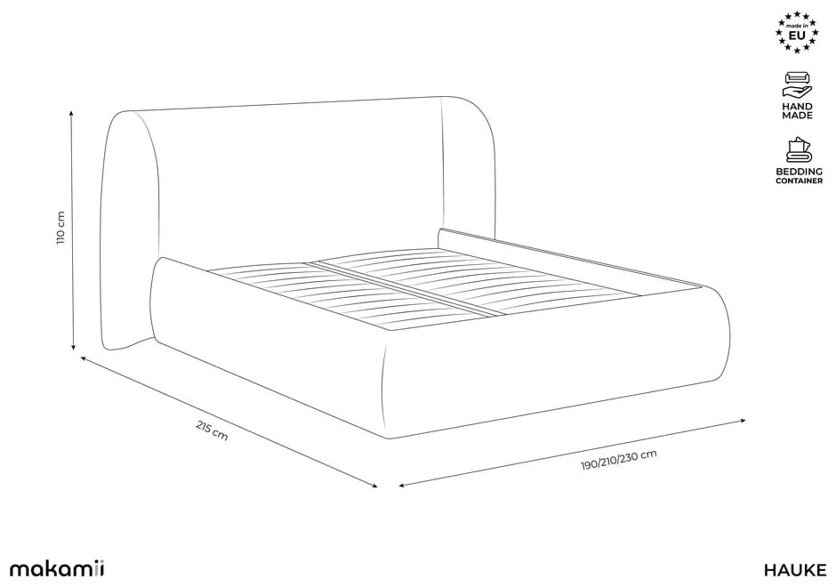 Szare tapicerowane łóżko dwuosobowe ze schowkiem ze stelażem 160x200 cm Hauke – Makamii