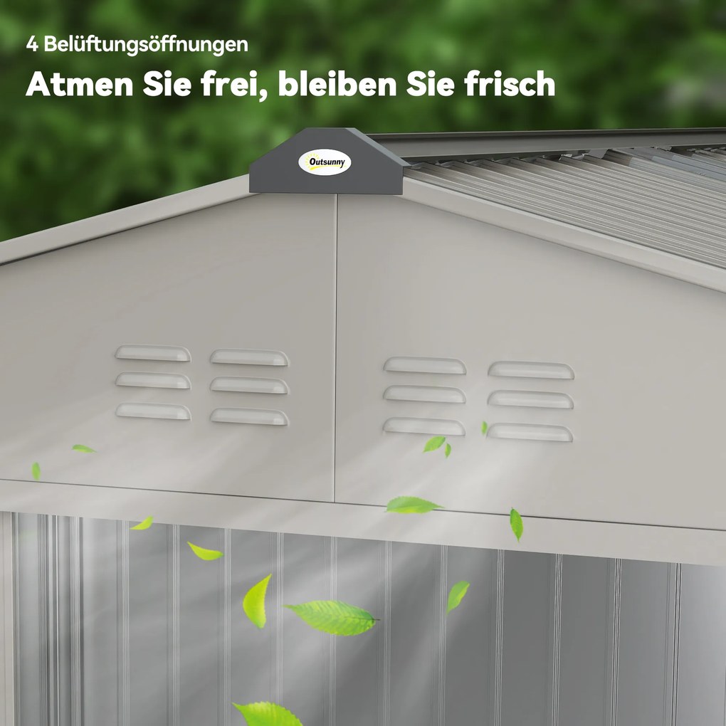 Outsunny Schowek na narzędzia z metalu z drzwiami przesuwnymi i oknami wentylacyjnymi, 277 x 195 x 192 cm, Szary