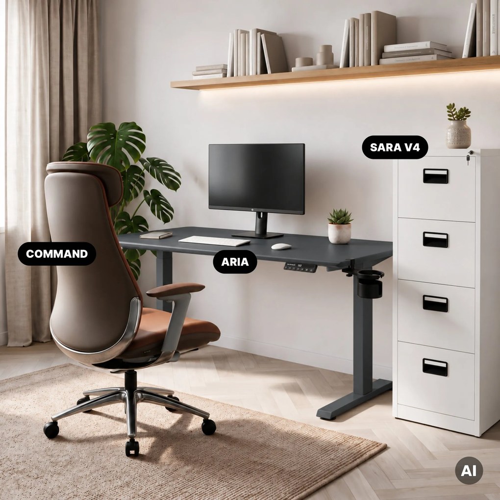Biurko elektryczne z regulacją wysokości ergonomiczne antracytowe,1400x700 mm: ARIA