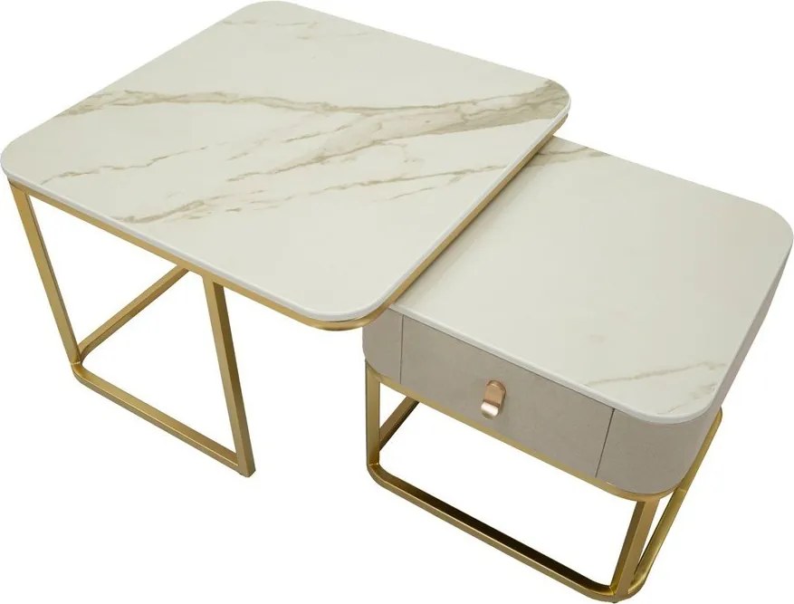 Stoliki w kremowo-złotym kolorze w dekorze marmuru zestaw 2 szt. 50x70 cm Beauty – Mauro Ferretti