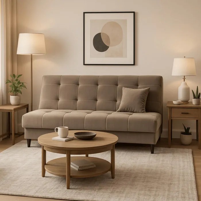 Sofa z Funkcją Spania LIMA Rozkładana Wersalka Dwuosobowa Beżowa Nowoczesna do Salonu