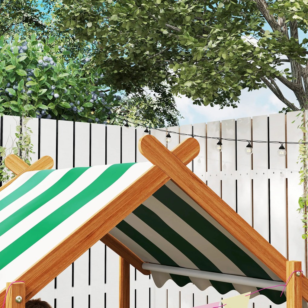 Outsunny Piaskownica z Ochroną Przeciwsłoneczną, Design Domku Zabaw, z Zestawem Zabawkowym, Obrabiane Drewno, 124 x 116 x 146 cm, Pomarańczowa