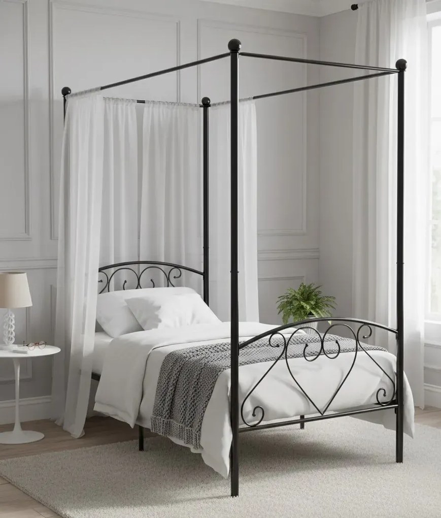 Czarne Metalowe Łóżko Z Baldachimem 120X200 Cm R5-R19