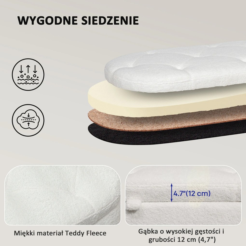 HOMCOM Ławka pikowana z miejscem do przechowywania, pokrywą i metalowymi nogami do salonu, sypialni, przedpokoju, Biała