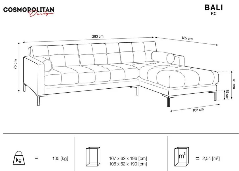 Żółty aksamitny narożnik Cosmopolitan Design Bali, prawostronny